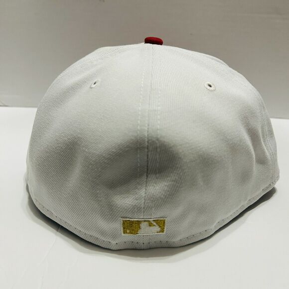 Oakland Athletics New Era Elephant Fitted Hat Cap 59FIFTY Sz 7 3/4 White Red - Picture 5 of 7